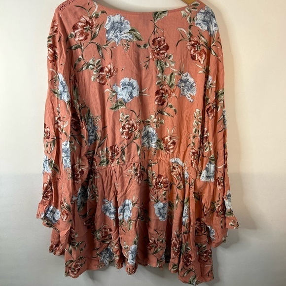 Torrid Boho Babydoll Top Plus Size 5X Pink Floral Tassel Lace Up Crochet - Picture 6 of 6